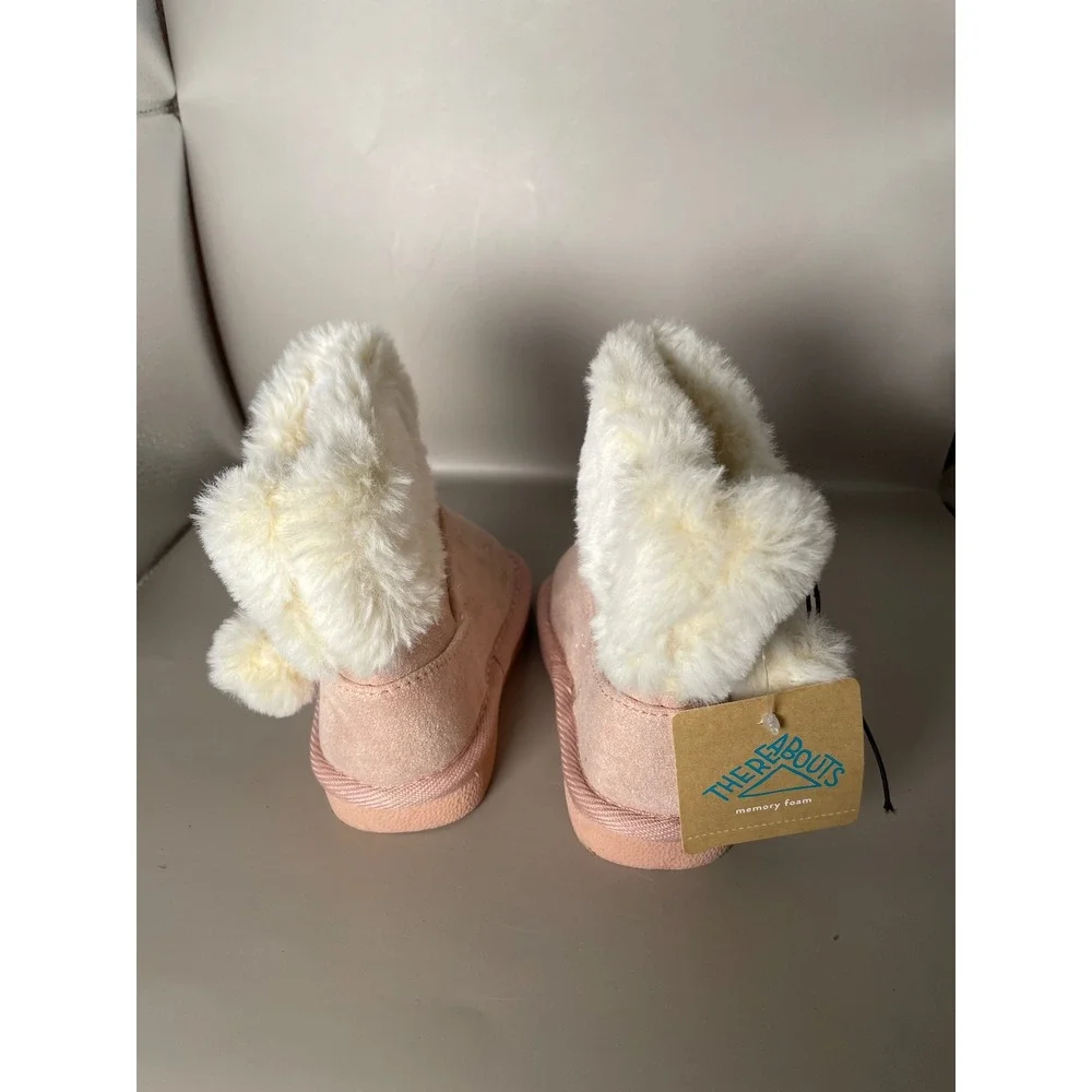 Thereabouts Lil Willa Toddler Girls Pink Glitter Faux Fur Pom Pom Boots Size 5M